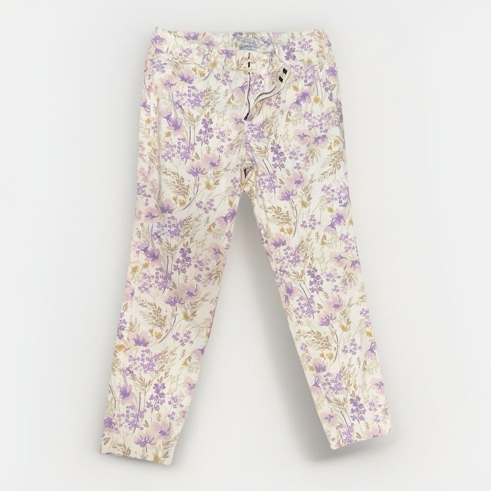 Old Navy Pixie Floral Stretch Ankle Pants Cream Lavender Size 8 Regular